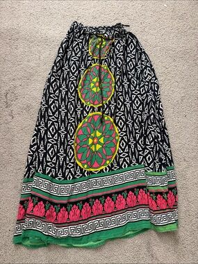 Magic Black Maxi Skirt with Green, Pink & Yellow Medallions